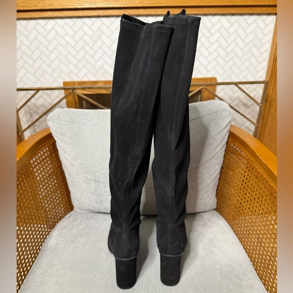 Stuart Weitzman Eloise 95 Suede Knee High Heeled Boots Black